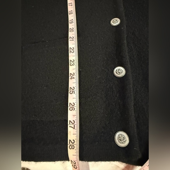 Karen Scott Pure Wool Womens M Black Cardigan Sweater With Pockets Shield Button - Picture 7 of 7